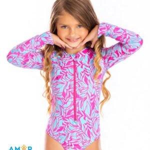 Vestido de baño para niña - Hojas Magenta