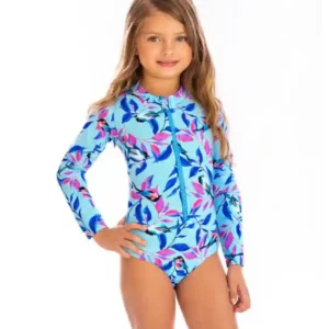 Vestido De Baño Niña Manga Larga Con Cremallera Pajaritos