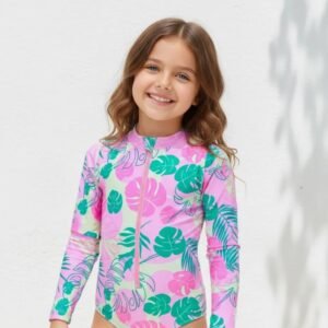 Vestido de Baño Entero Niña Manga Larga con Cremallera - Brisa Tropical